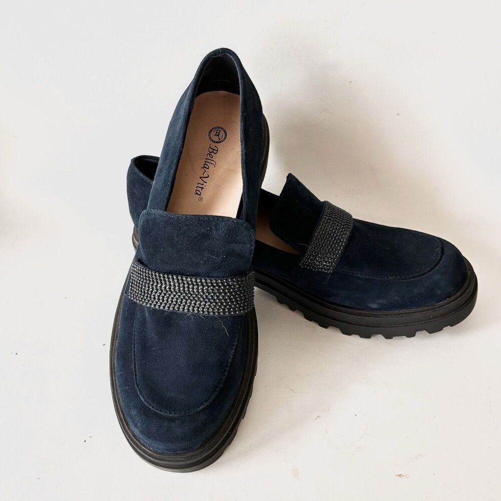 BELLA VITA Paz Lug Loafer Shoes Women’s 11M Blue Suede